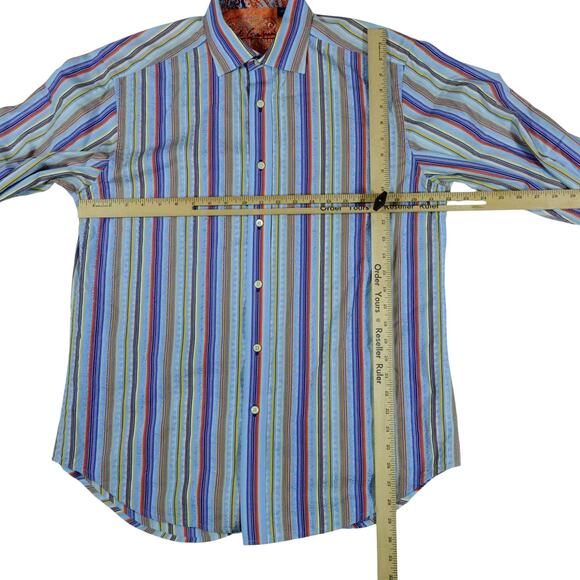 Robert Graham Multicolor Striped Embroidered Button Up Shirt Flip Cuff Mens L - Picture 5 of 6